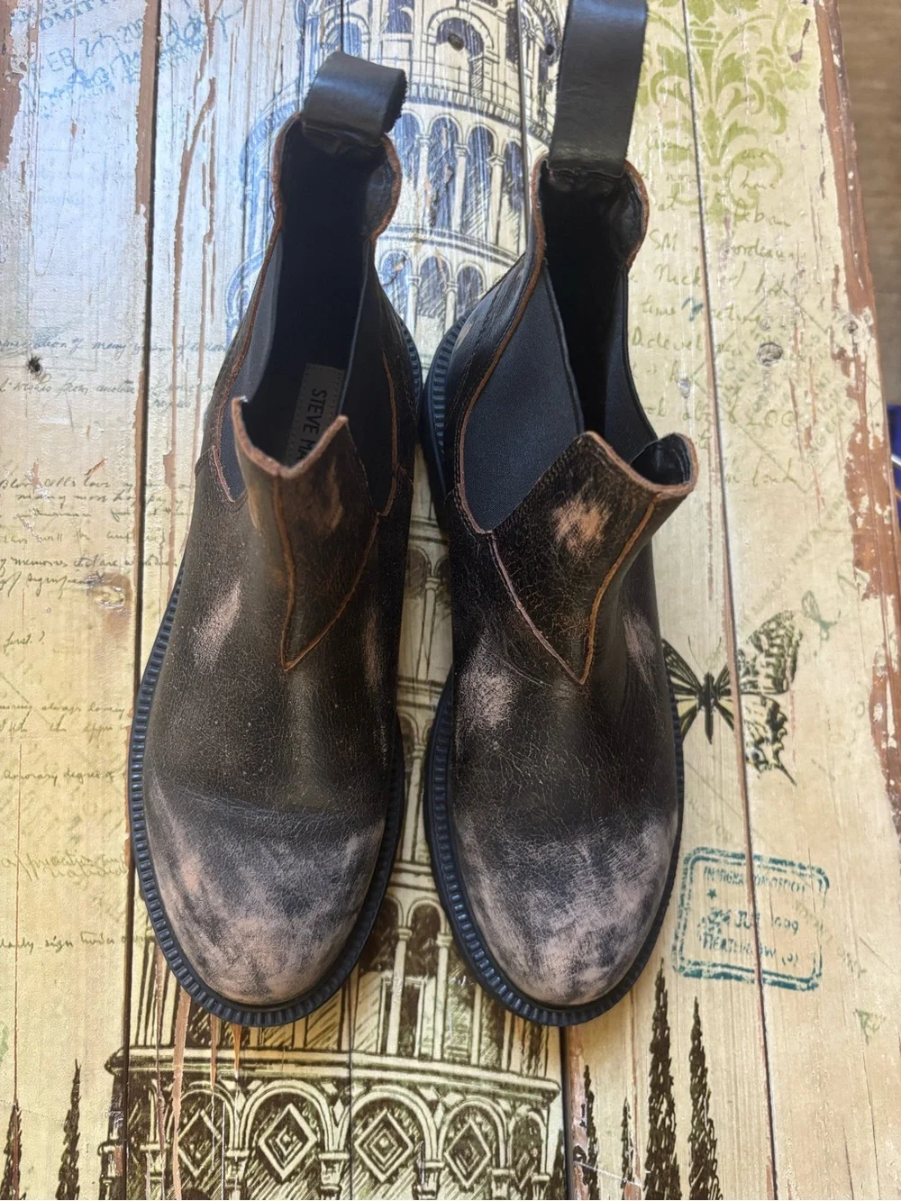 Steve Madden Men's Brown Distressed Leather Chukka Minimalist Grunge Neutral